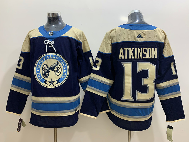Men's Columbus Blue Jackets Cam Atkinson #13 Navy Breakaway Jersey